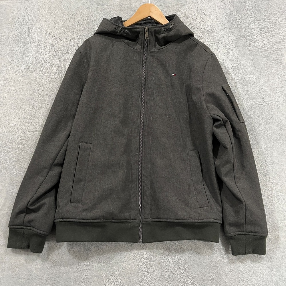 Tommy Hilfiger Jacket Mens Large Hooded Bomber Quilted Lining Zip Winter